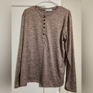 Men's Kuyigo Size Medium Cotton Long-Sleeve Casual Brown Henley Shirt